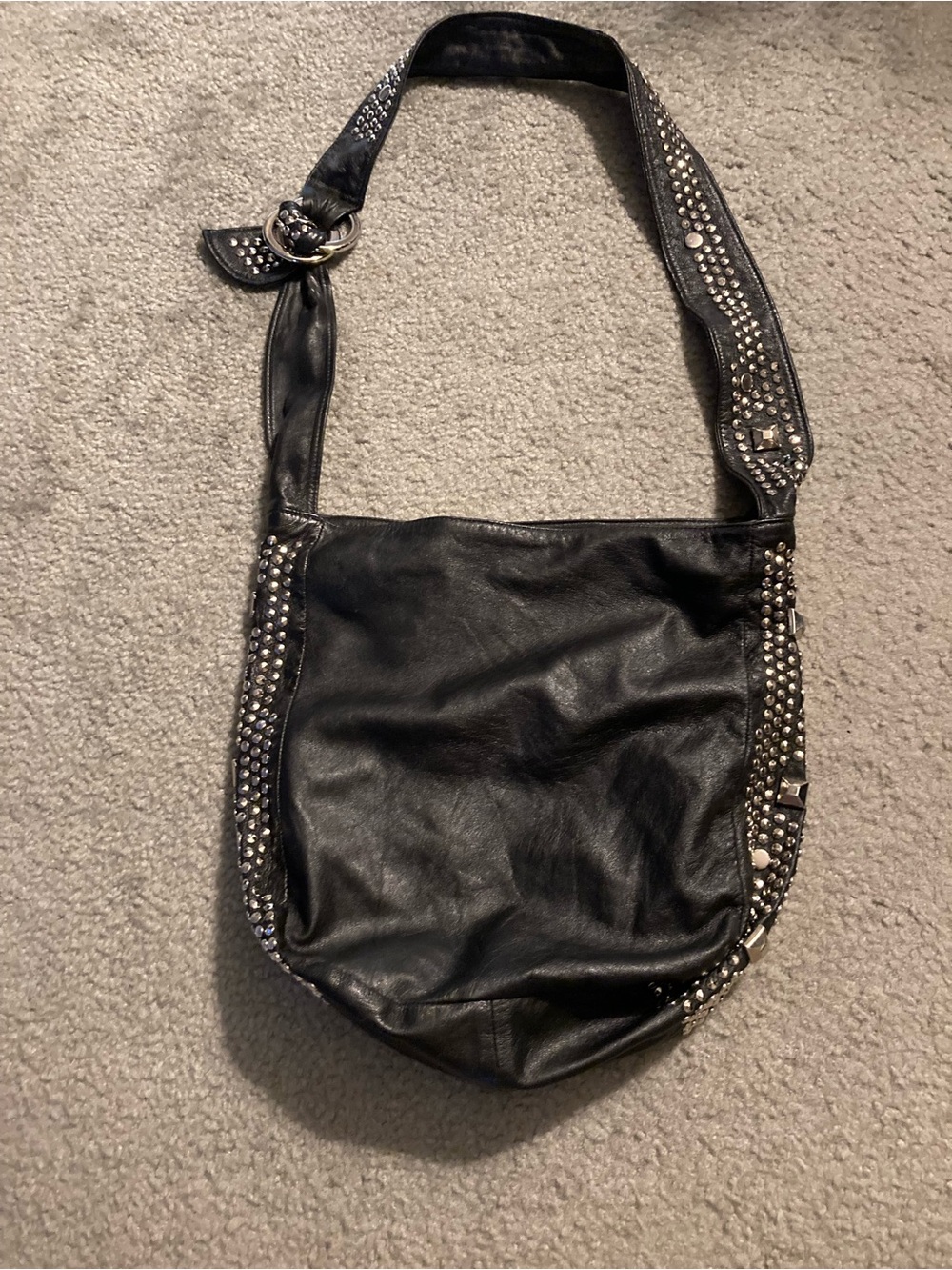 Black Studded Leather Shoulder Bag